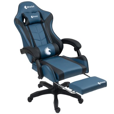 SILLA GAMER ERGONÓMICA DREIZT SHINE SERIES AZUL INDIGO CON POSAPIES RECLINABLE - 1