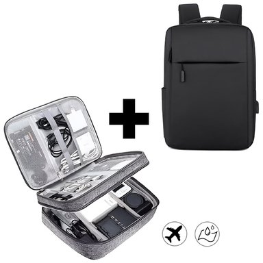 COMBO MOCHILA ANTIRROBO PARA LAPTOP NEGRO + MALETÍN 2 DIVISIONES GRIS