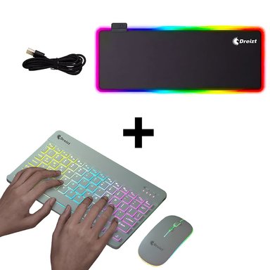COMBO KIT TECLADO Y MOUSE LUCES RGB INALÁMBRICO BLANCO + MOUSEPAD GAMER RGB MULTICOLOR XL 80CM X 30CM - 1