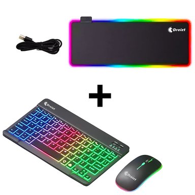COMBO KIT TECLADO Y MOUSE LUCES RGB INALÁMBRICO BLUETOOTH MULTIDISPOSITIVO GR270027 NEGRO + MOUSEPAD GAMER RGB MULTICOLOR XL 80CM - 1