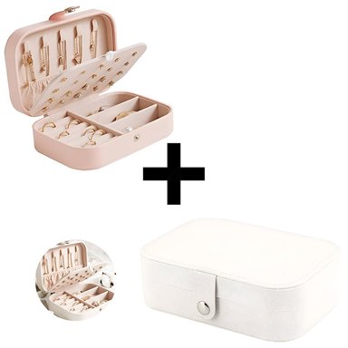 MALETÍN ORGANIZADOR JOYERO DE VIAJE COLLAR ARETES ANILLOS BLANCO+MALETÍN ORGANIZADOR JOYERO DE VIAJE COLLAR ARETES ANILLOS ROSADO