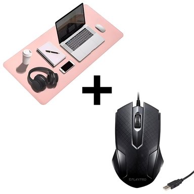 MOUSE ERGONÓMICO USB PC LAPTOP COMPUTADORA NEGRO PLAYPRO TYM350006 + MOUSEPAD PARA ESCRITORIO DREIZT ROSADO - 1