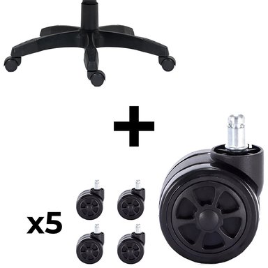 COMBO BASE PARA SILLA GAMER REPUESTO SHINE SERIES NEGRO + PACK 5 RUEDAS PARA SILLA GAMER DE OFICINA GIRATORIAS UNIVERSAL NEGRO - 1