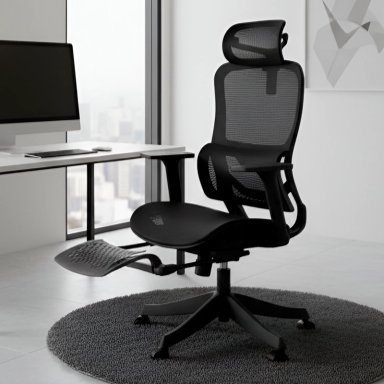 SILLA ERGONOMICA DE OFICINA GERENCIAL KOMSUM PARIS NEGRO CON POSAPIES - 1