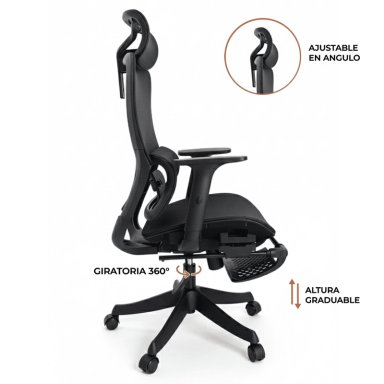 SILLA ERGONOMICA DE OFICINA GERENCIAL KOMSUM PARIS NEGRO CON POSAPIES - 4