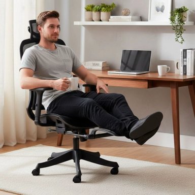 SILLA ERGONOMICA DE OFICINA GERENCIAL KOMSUM PARIS NEGRO CON POSAPIES - 7