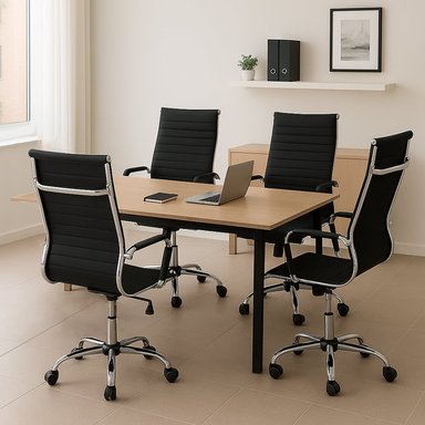 JUEGO DE 4 SILLAS DE OFICINA EJECUTIVAS BASE DE ACERO KOMSUM CANNES NEGRO - 1