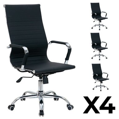 JUEGO DE 4 SILLAS DE OFICINA EJECUTIVAS BASE DE ACERO KOMSUM CANNES NEGRO - 2