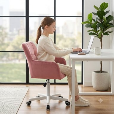 SILLA GIRATORIA DE ESCRITORIO OFICINA BUCKINGHAM CURVE ROSADO BEAN PARA NIÑA - 6