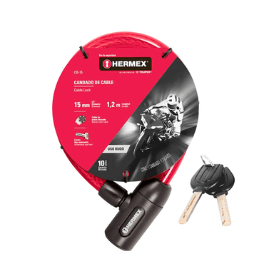 CANDADO CADENA HERMEX CB-15 ROJO BICICLETA MOTO LLAVE 15MM