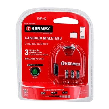 CANDADO MALETA MOCHILA CON CLAVE HERMEX CMA-4C - 3