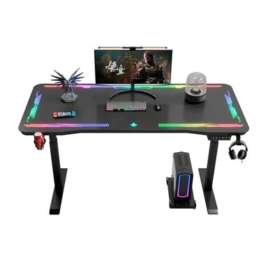 ESCRITORIO ELÉCTRICO GAMER Y109 SUPERFICIE DE VIDRIO TEMPLADO CON LUCES RGB Y ALTURA AJUSTABLE