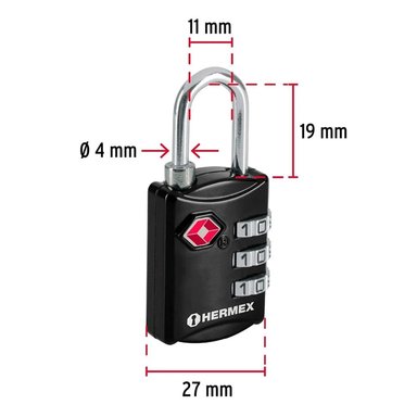 CANDADO MALETA MOCHILA CON CLAVE HERMEX CMA-5C - 4