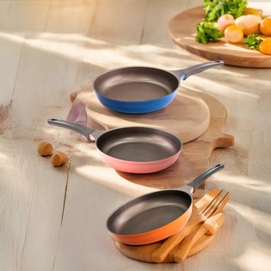 PACK SARTENES - 24CM ROSADO + 26 CM AZUL + 28CM NARANJO