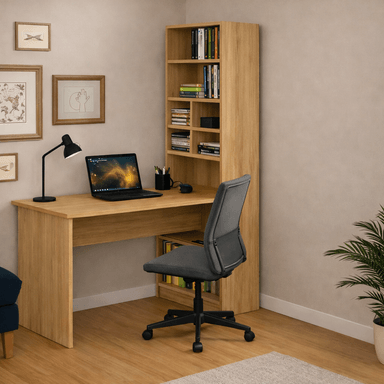 ESCRITORIO CON LIBRERO MODELO ELE COLOR PANELA