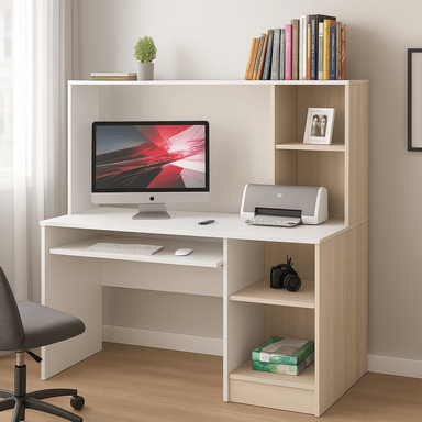ESCRITORIO CON ESTANTE MODELO ENCANTO COLOR BLANCO/ MANZANO