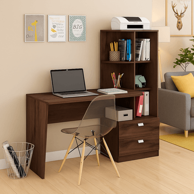 ESCRITORIO CON ESTANTE ENSUEÑO DE MELAMINA COMPACTO 130 CM X 45 CM FUME