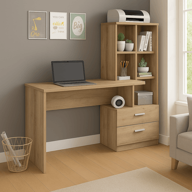 ESCRITORIO CON ESTANTE MODELO COMPACTO COLOR DUNA