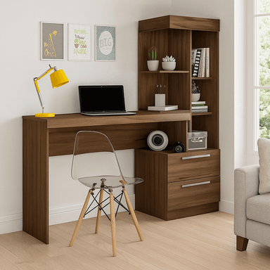 ESCRITORIO CON ESTANTE ENSUEÑO DE MELAMINA  COMPACTO V6 GALES