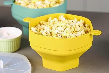 BOWL CUENCO PLEGABLE DE SILICONA PARA CANCHITA PALOMITAS DE MAIZ EN MICROONDAS AMARILLO