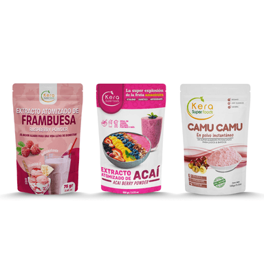 PACK KERA SUPERFOODS POLVOS ATOMIZADOS FRAMBUESA 75G + ACAI 100G + CAMU CAMU 100G