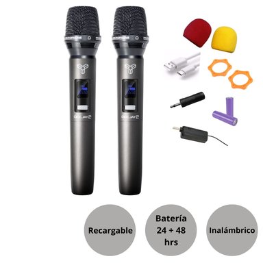 MICRÓFONO INALÁMBRICO TRKM9632_DEEJAY2 DUAL DEEJAY 2 TRK M9632 VHF RECARGABLE DURACIÓN 24 A 48 HORAS