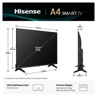 TELEVISOR SMART HISENSE 32A4NV 32 PULGADAS HD CON CONTROL - 6