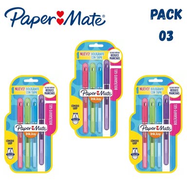 BOLÍGRAFO GEL MARCA INJOY PAPER MATE X4 2023632 SECADO RÁPIDO - PACK 03
