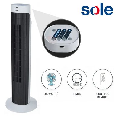 VENTILADOR TORRE TIMER SOLE SOLAIR019 76CM CON CONTROL REMOTO
