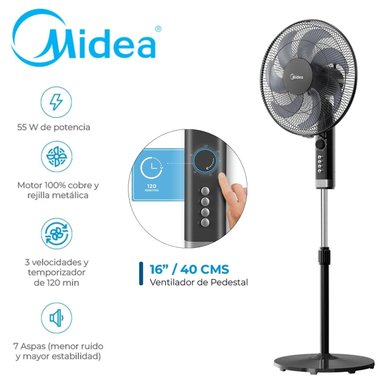 VENTILADOR MIDEA MFA 164MB CON TEMPORIZADOR 120 MIN 16 PULG, 7 ASPAS
