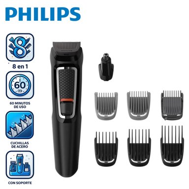 RECORTADOR PHILIPS MG3731 MULTIGROOM 8 EN 1 PARA BARBA Y CABELLO