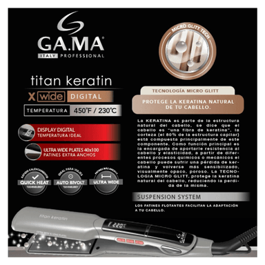 PLANCHA ALISADORA GAMA XWIDE TITAN MICRO GLITT TITAN KERATIN XWIDE DIG - 6