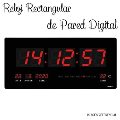 RELOJ RECTANGULAR PARED CON PANTALLA DIGITAL