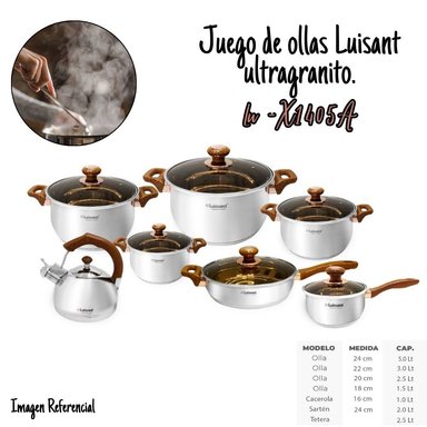 JUEGO DE OLLAS ACERO INOXIDABLE LUISSANT 14 PC LU-1405A - MARRON