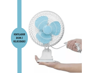 VENTILADOR DE MESA VN-123 20 WATTS GIRATORIO 2 EN 1 CLIP CELESTE