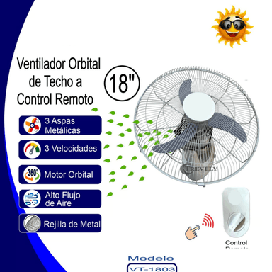 VENTILADOR DE TECHO YD-BL-314 80 WATTS ORBITAL 18" CONTROL