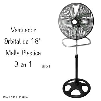 VENTILADOR DE PIE 15225 ORBITAL 18" 5 ASPAS MALLA PLASTICA C/BRAZO 3 EN 1