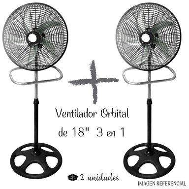 COMBO 2 VENTILADOR DE PIE 145KUMKX2 ORBITAL 5 ASPAS 18" MALLA PLASTICA 3 EN 1 C/BRAZO