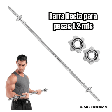 BARRA RECTA CROMADA PARA PESAS DE 1.20 MTS