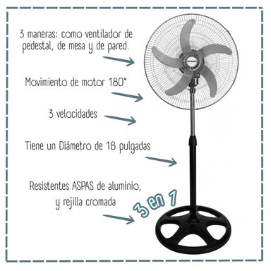 VENTILADOR DE PIE PREMIER AB-18PR-5B 160 WATTS 5 ASPAS PLATEADO - 2