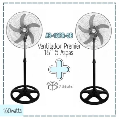 COMBO 2 VENTILADOR DE PIE PREMIER AB-18PR-5BX2 160 WATTS 5 ASPAS PLATEADO AB-18PR-5B