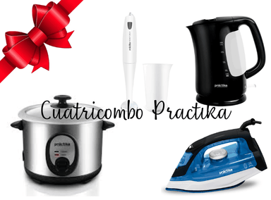 CUATRICOMBO PRACTIKA ARROCERA+HERVIDOR+BATIDORA DE INMERSION+PLANCHA