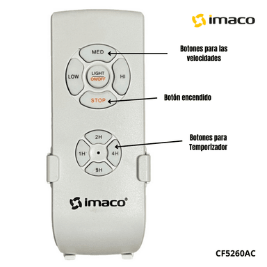 VENTILADOR TECHO IMACO CF5260AC 60W 52 CON LUZ Y CONTROL REMOTO - 3