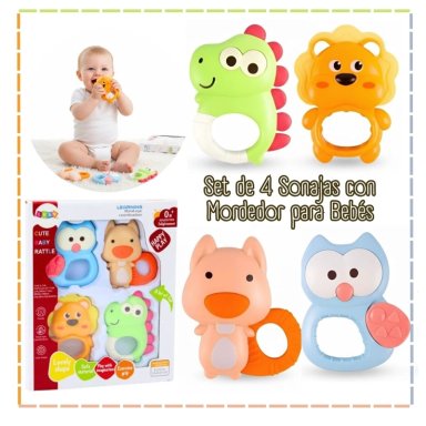 SET SONAJAS CON MORDEDOR 4 PIEZAS PARA BEBÉS