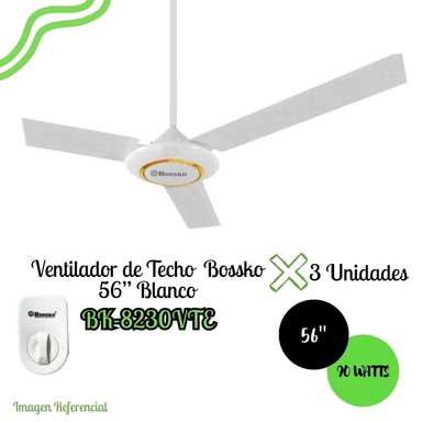 VENTILADOR DE TECHO BOSSKO DE 56' - 90 WATTS BK-8230VTE X3UNIDADES