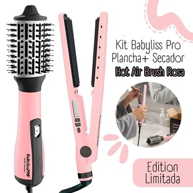 COMBO BABYLISSPRO PLANCHA IONICA + CEPILLO ELECTRICO PINK BLACK
