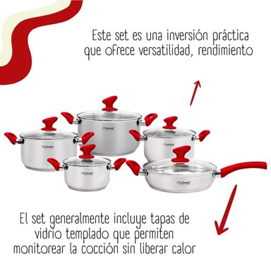 JUEGO DE OLLAS ACERO INOXIDABLE LUISSANT 10 PIEZAS- ROJO - 2