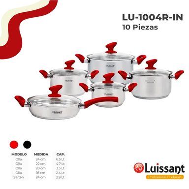 JUEGO DE OLLAS ACERO INOXIDABLE LUISSANT 10 PIEZAS- ROJO - 3