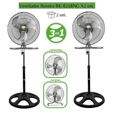 VENTILADOR BOSSKO DE 3 ASPAS -  3 EN 1 DE 18″ 200 WATTS BK-8218VI NEGRO X2UNIDADES