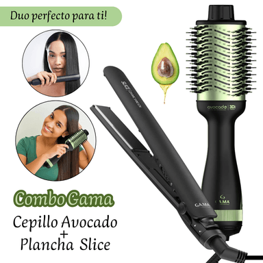 COMBO PLANCHA ALISADORA  DE CABELLO GAMA SLICE + CEPILLO SECADOR GAMA AVOCADO 3D